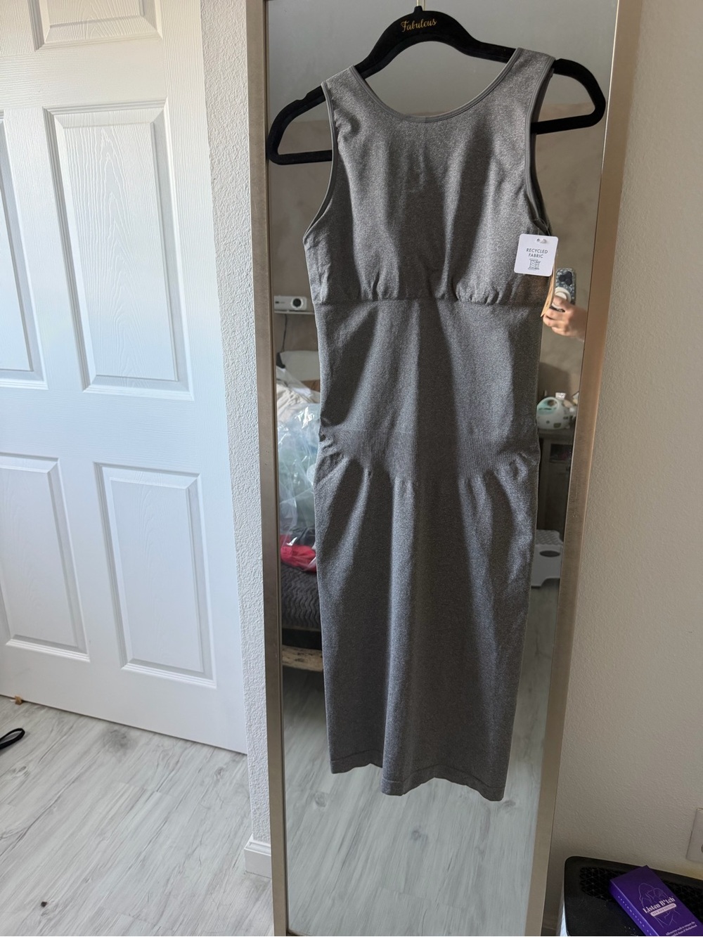 Sleeveless Gray Midi Dress with Subtle Waist Detailing
